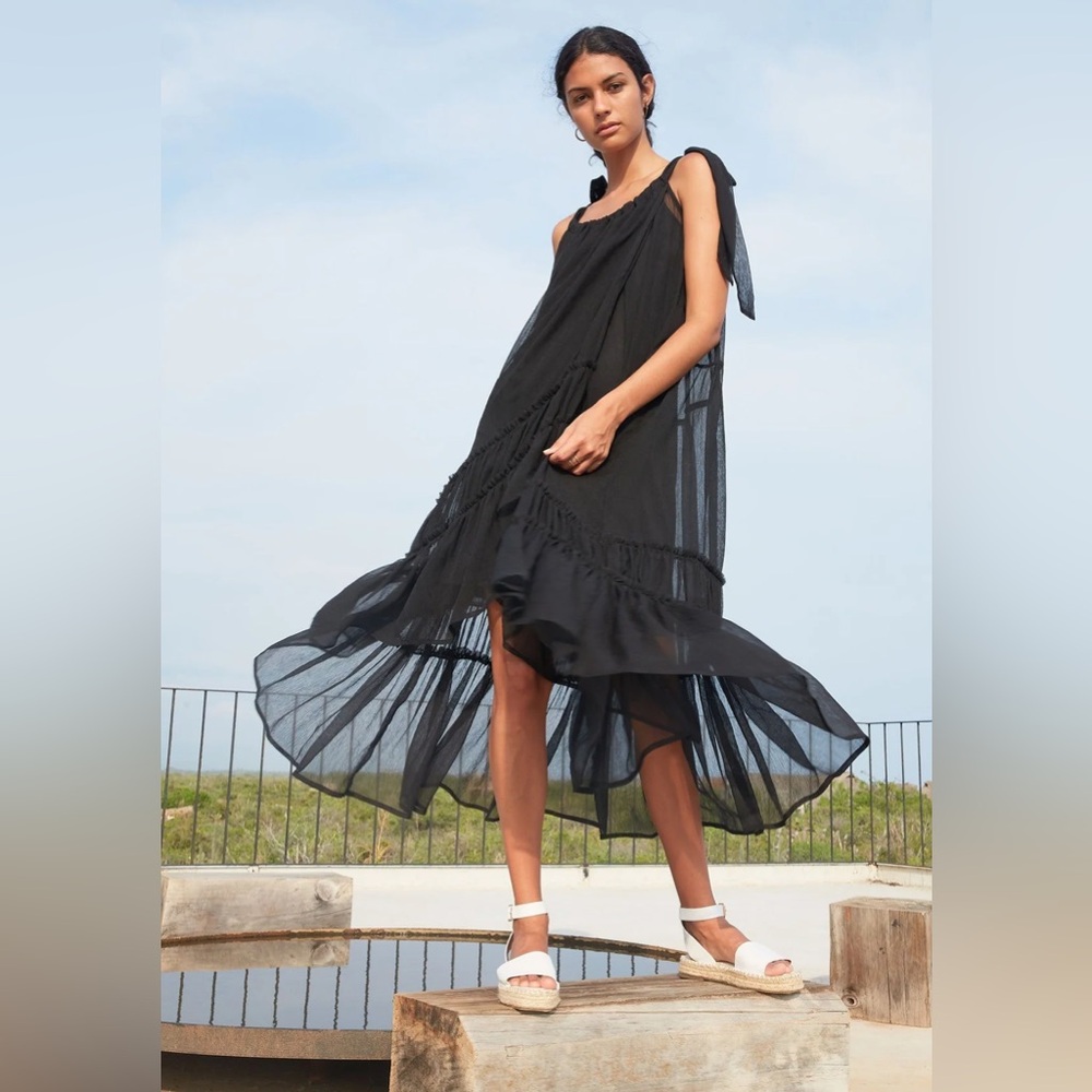 Lovestitch Black Maxi Transparent Dress with Tie Straps